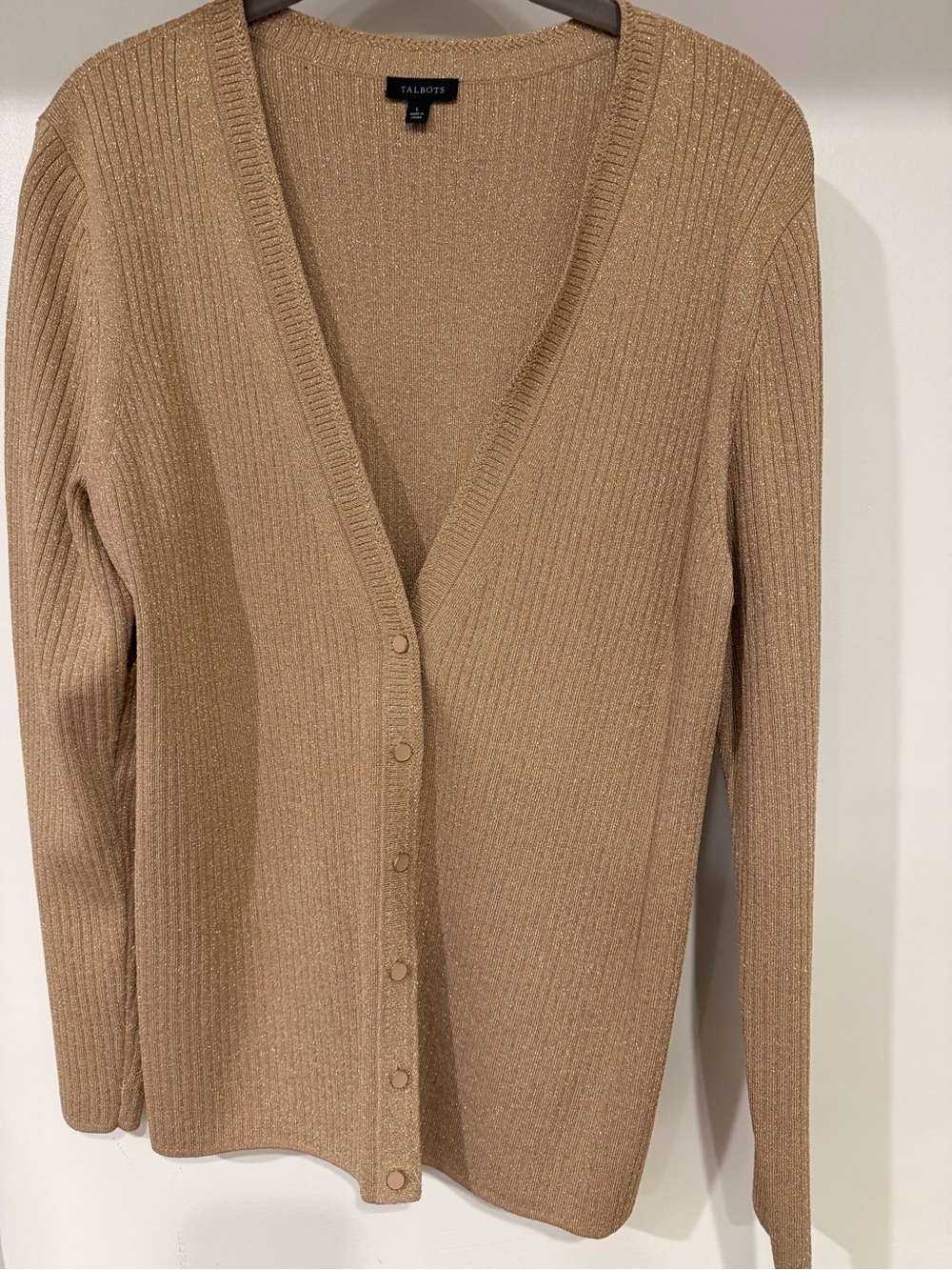Talbots Large Gold Metallic Ribbed Button Cardigan